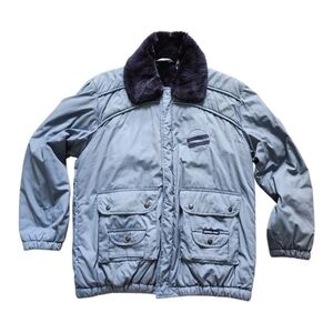 VINTAGE Pan Am Traveller Chic flight jacket faux fur lining blue size 46